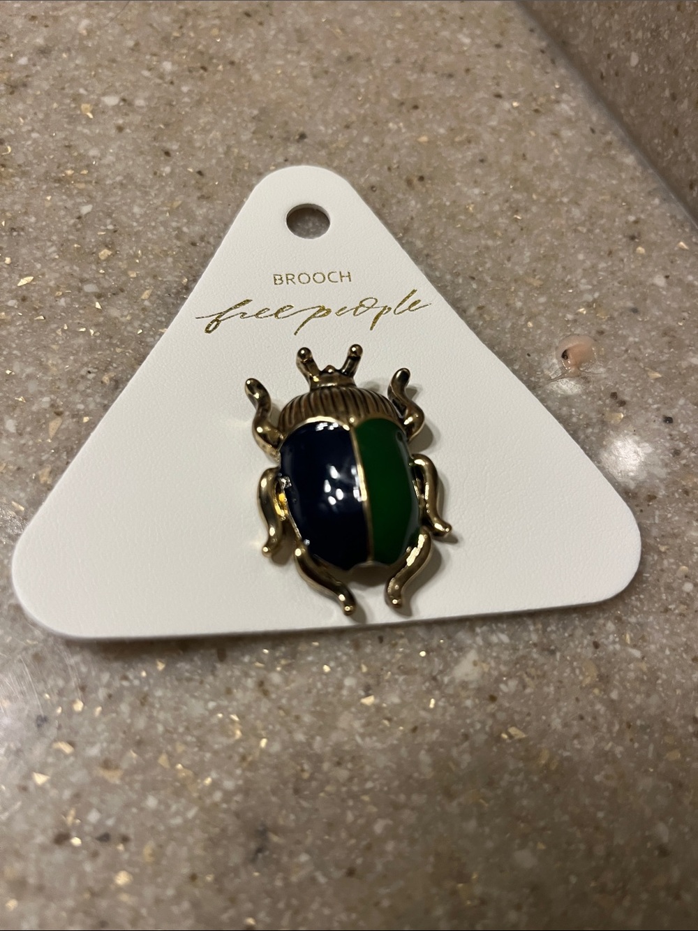 Free People Gold-Tone Beetle Pin with Navy and Green Enamel- NWT